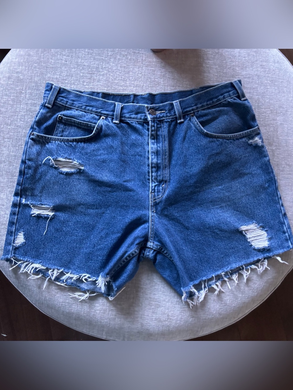 Levi's Distressed Dark Blue Denim Jean Shorts